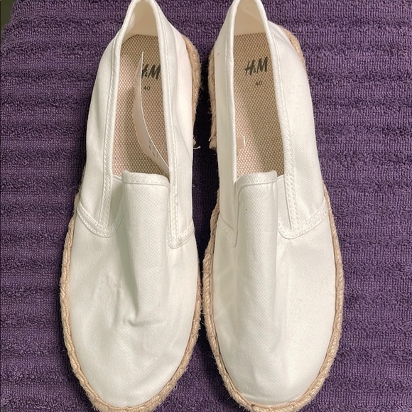 H&M Shoes - Brand NEW- H&M White Espadrille Slip-Ons with Elastic Panels